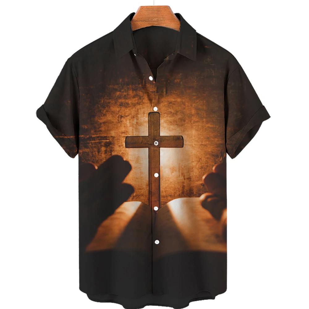 God Jesus Mary Hawaiian Shirts For Men\'s Crucified Religion 3D Print Harajuku Casual Short Sleeve Oversived Top Clothes Tropical