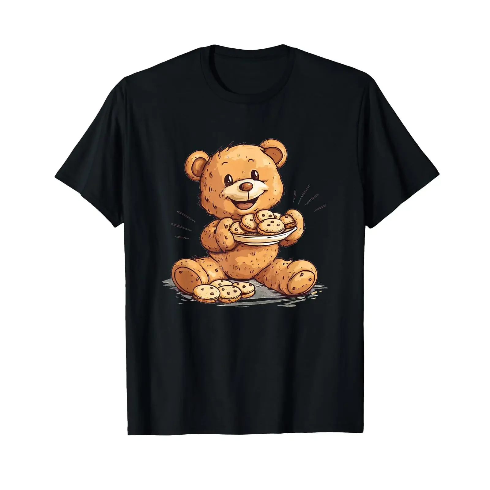 Cuddly Teddy Bear with Biscuits for the Perfect Snack T Shirt vintage Washed streetwear homme Casual Stylish graphic Versatile