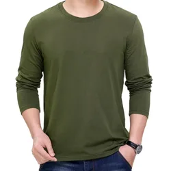 Spring Autumn Men Long Sleeve T-shirts O Neck Bottoming Shirt Sports Loose Casual Army Green Pullover Absorb Sweat Tops M-6XL