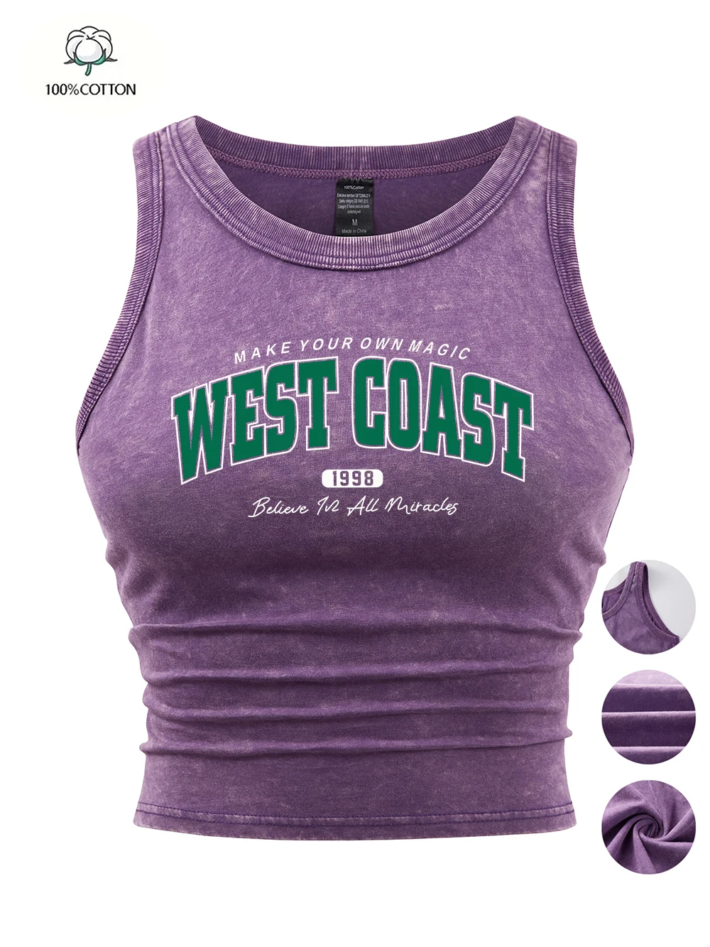 West Coast 1998 Kreative Schriftarten Drucken Tank Tops Y2K Damen Baumwolle Gewaschene T-Shirts Enge Dünne Vintage Ärmellose Sommerkleidung