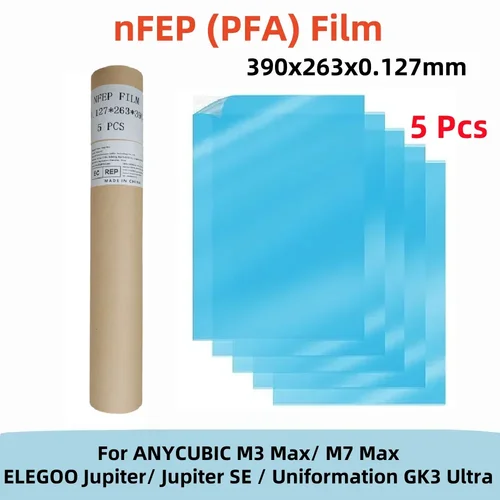 Imagen 1 del producto 5 Piezas Película PFA 13 Pulgadas 390x263x0.127mm Película NFEP Para Piezas de Impresora 3D ANYCUBIC Photon M3 Max / M7 Max ELEGOO Jupiter SE / Jupiter
