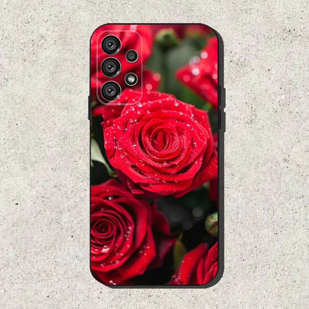 حافظة هاتف على شكل زهور الورد الأحمر لهاتف سامسونج S25، S24، S21، S22، S23، S30، Ultra، S20، Plus، Fe، Lite، Note، 10,9,5G غطاء أسود