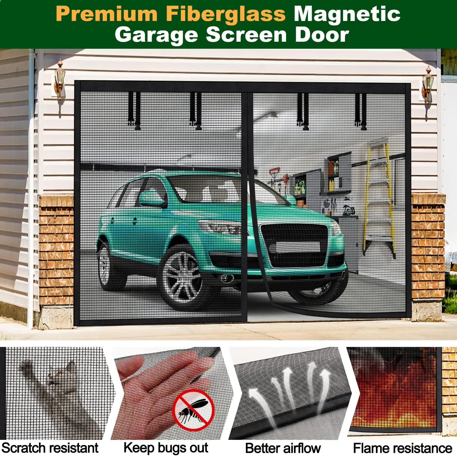 

Комплект экрана для одиночных гаражных ворот, магнитная сетчатая ширма UUP 8x7 футов для открытия гаража 1, крышка сетки для гаража