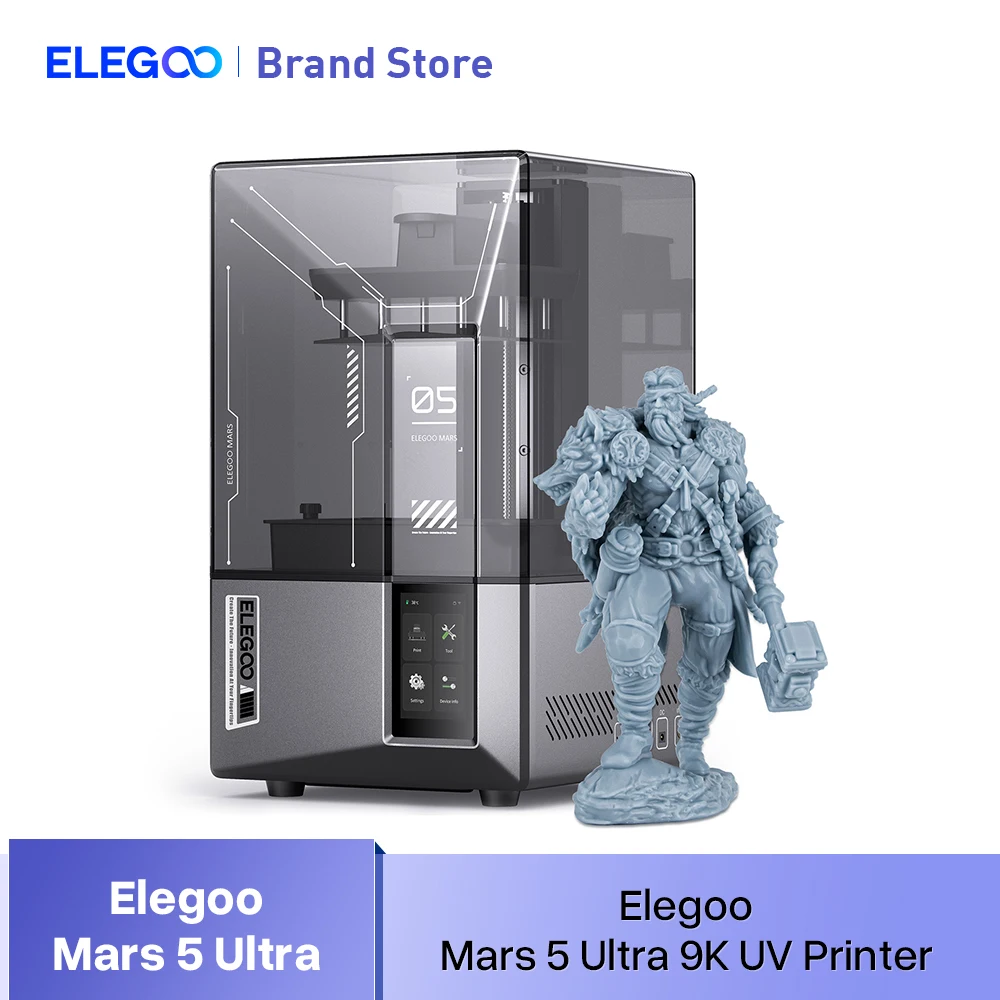 3D принтер ELEGOO Mars 5 Ultra 9K MSLA Resin с автоматическим выравниванием и интеллектуальной камерой с искусственным интеллектом, высокоскоростная печать, размер 153,36 × 77,76 × 165 мм