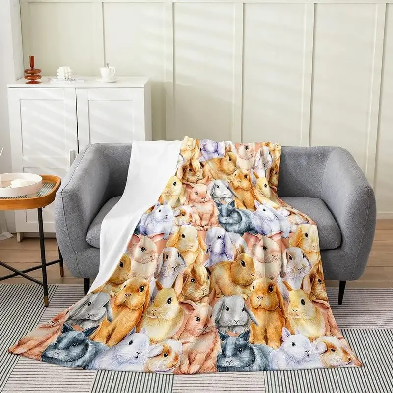 

Rabbit All Season Bed Blanket Kids, Cute Rabbits Flannel Fleece Throw Blanket Watercolor Fuzzy Blanket for Kids Boys