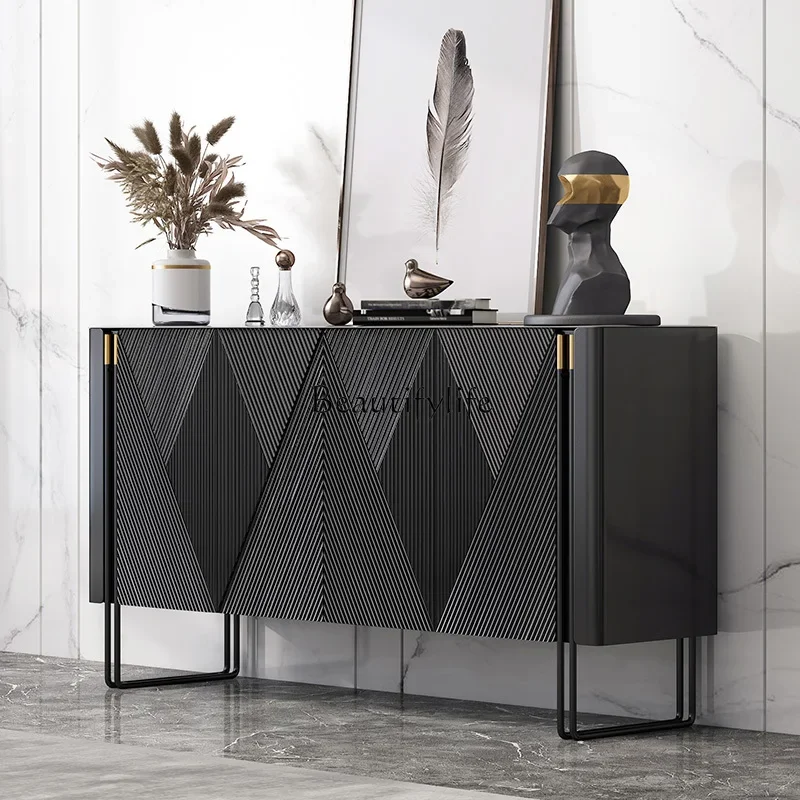 

Italian light luxury door cabinet modern simple black rock slab dining side cabinet