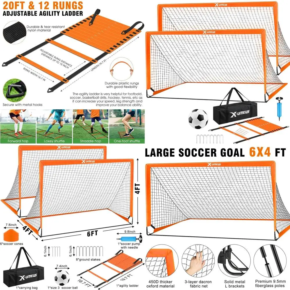 

Набор футбольных ворот для малышей, 2 ворота 4x3 фута, для детей 3-12 лет, с мячом, конусами и тренировочной сеткой для игр на улице