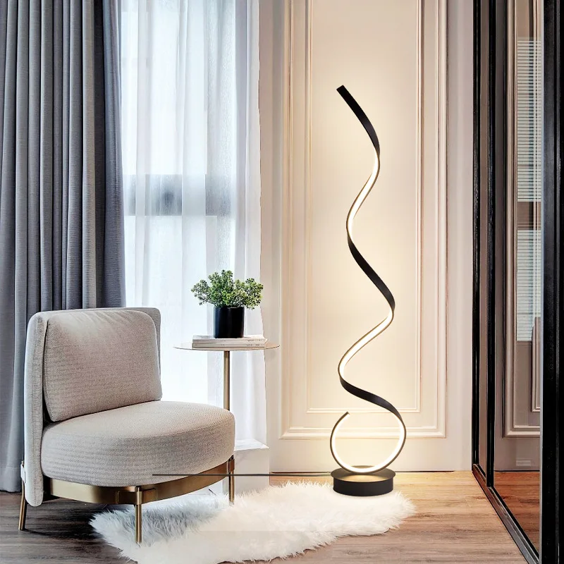 LED Floor Lamp Spiral Strip Light for Study Living Room Bedroom Modern Dimmable Design with Remote Control 3 Color Temperatures