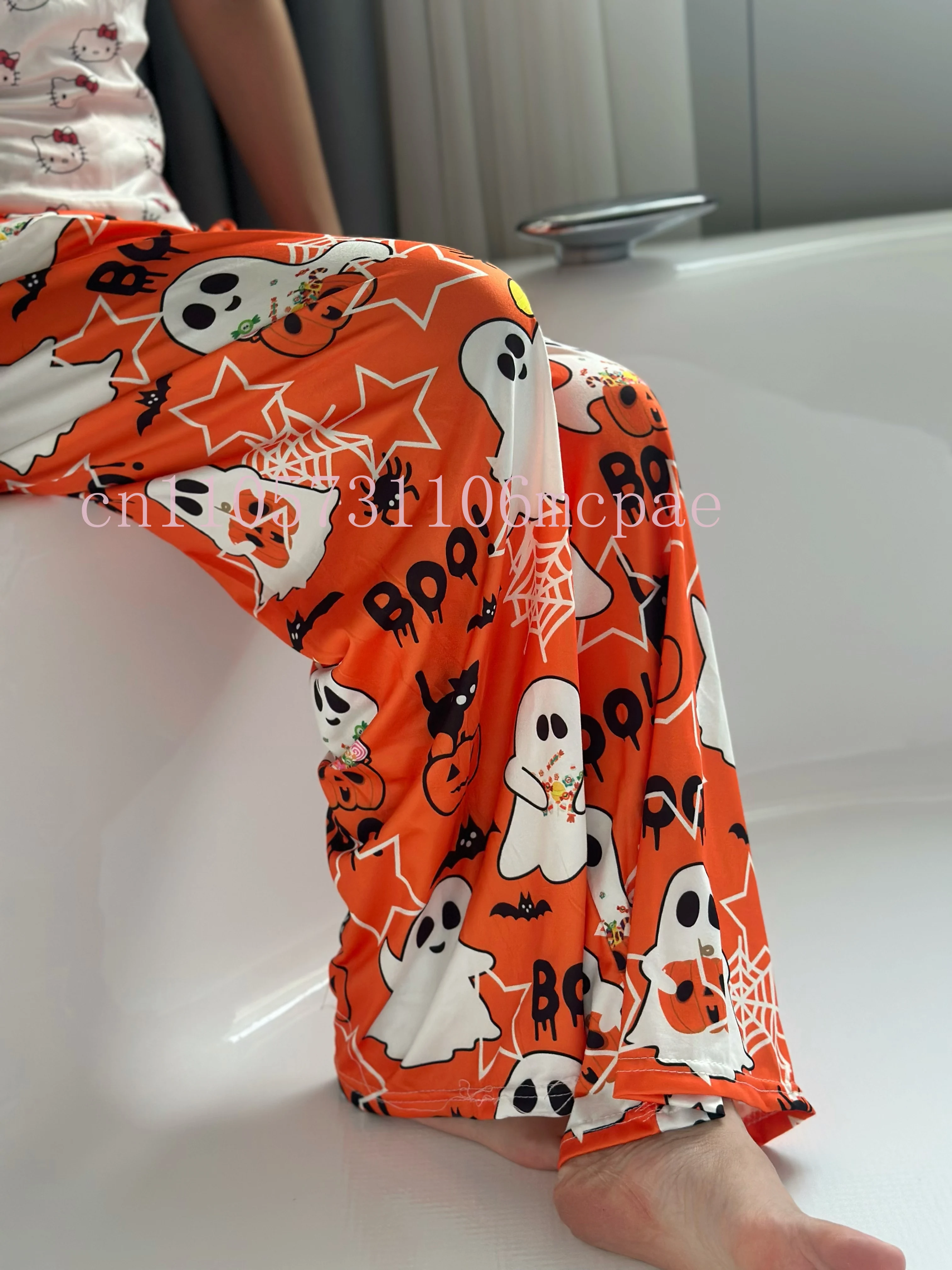 

MINISO Halloween Hello Kitty Home Pants Cartoon Pajama Anime Casual Trousers Loose Pants Ghost Pumpkin Pants Halloween Gift