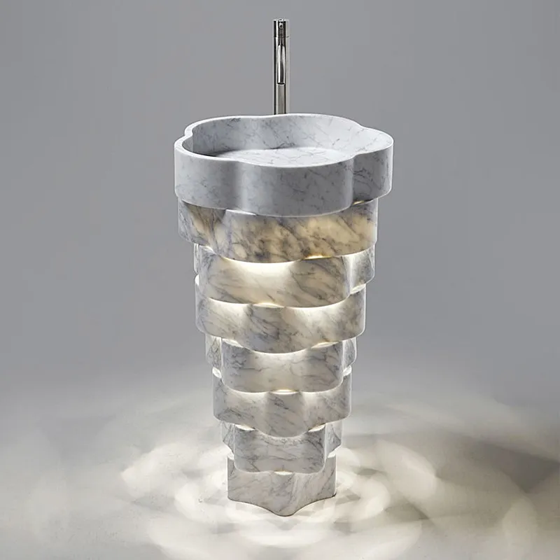 Natural marble column basin Floor-to-ceiling bathroom wash basin