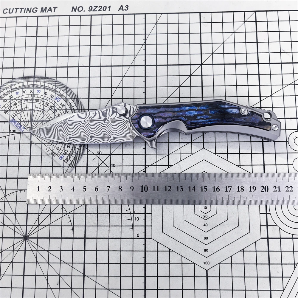 جيب سكين للفرد دمشق شفرة فولاذية أسود تيماسك مقبض التخييم في الهواء الطلق بقاء سكين صيد EDC أداة الدفاع