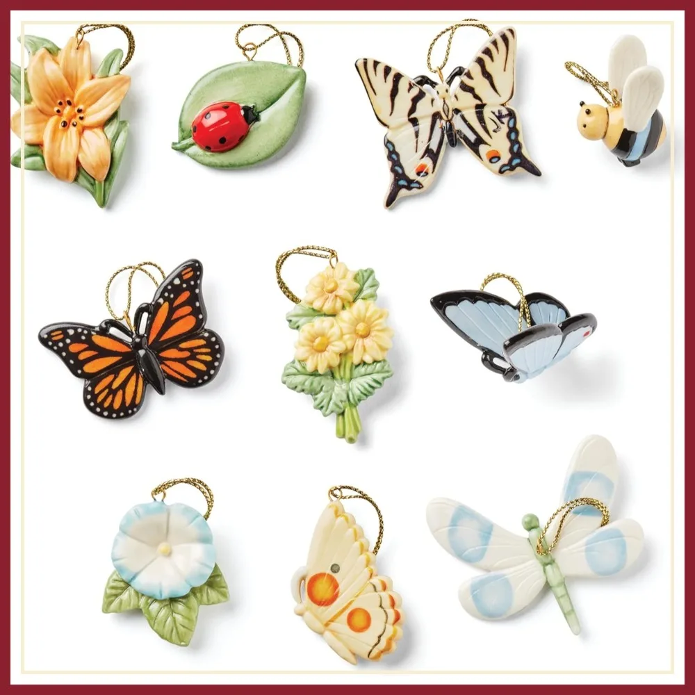 

Butterfly Meadow 10-Piece Ornament Set, Elegant Porcelain Christmas Decorations