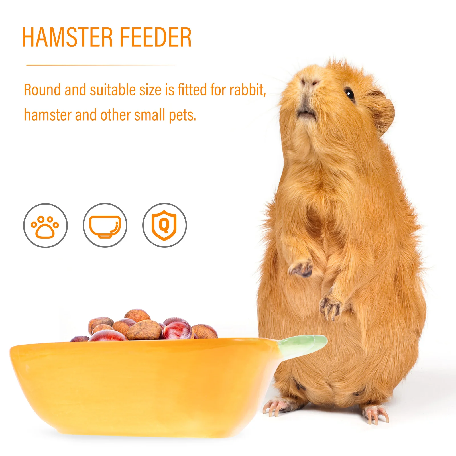

Pet Ceramic Bowl Orange Carrot Design Container for Rabbit Hamster Small Pets Durable Eco