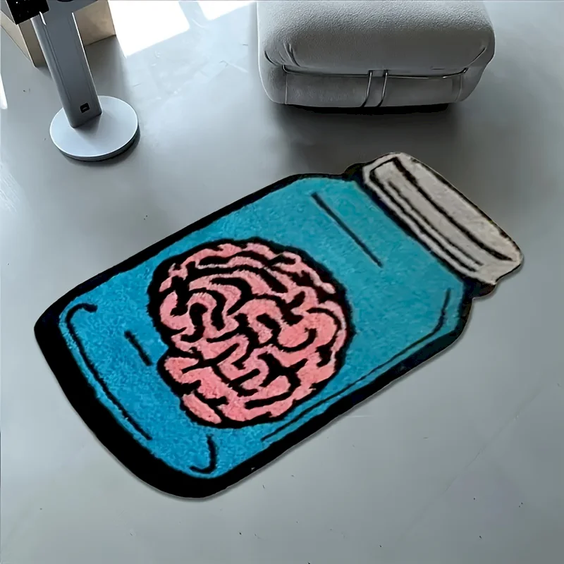 VIKAMA Horror Brain Jar Shaped Door Mat, Entrance Soft Absorbent Carpet, Gothic Bizarre Art Pattern Carpet, Home Decoration