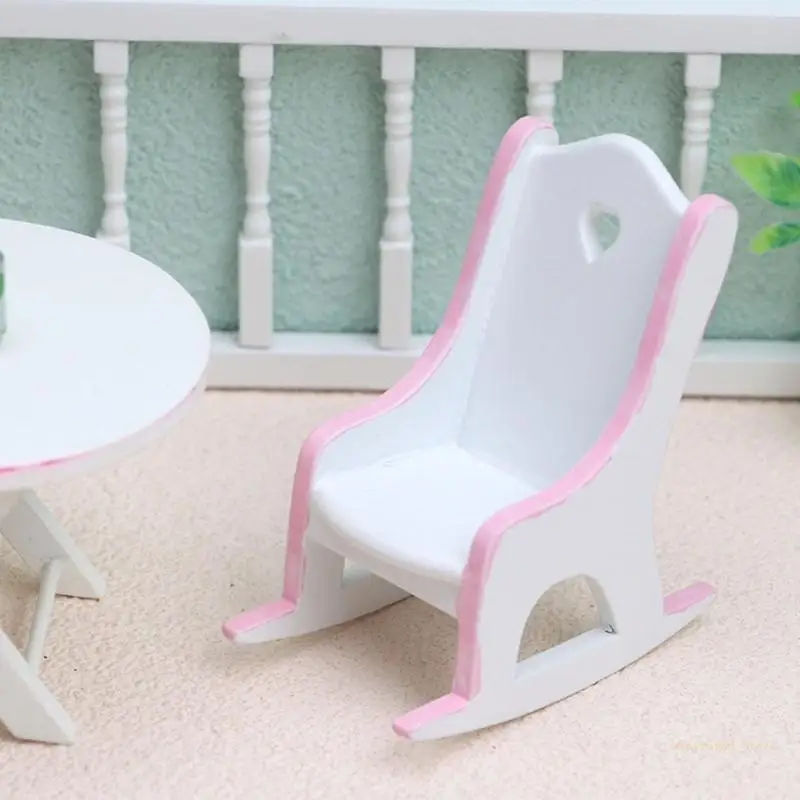 Y4UD 1/12 Scale Miniature Chair Dollhouse Rocking Chair House Bedroom Accessories Dollhouse Furniture Decors