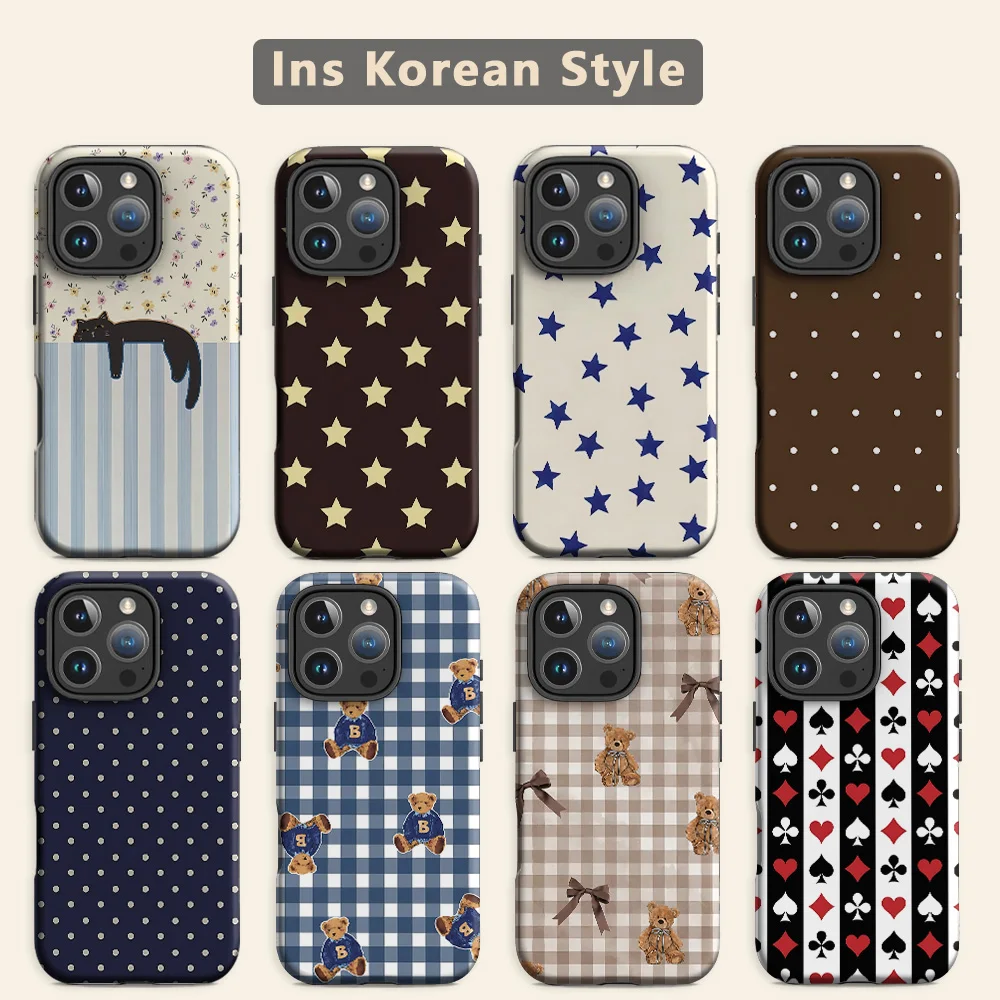Clmj Karierte Teddy-Charm Handyhülle für Samsung Galaxy A56 A36 A26 S26 S25 S24 S23 S20FE Ultra 5G Luxuriöse Doppelschicht-Rückabdeckung