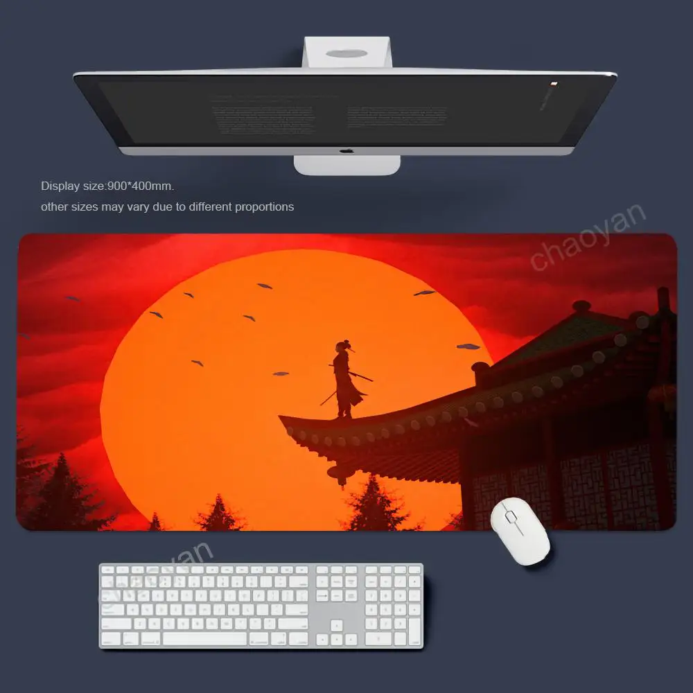 Large game desk mat office mouse mat Japanese Sunset Samurai  rubber anti-slip rectangular lockedge carpet keyboard accessorys