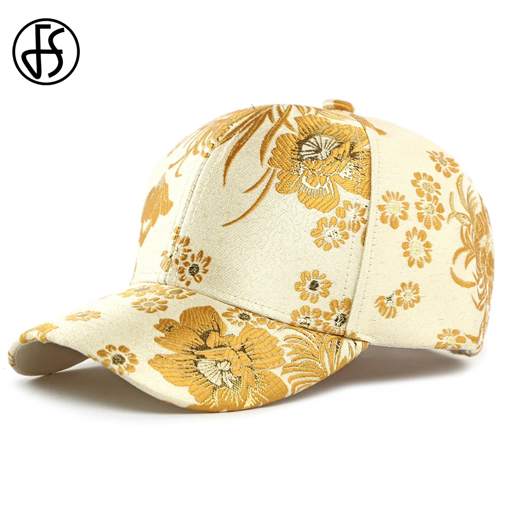 

FS Luxury Golden Flower Embroidery Women Hat Green Ethnic Style Summer Baseball Cap For Men Brand Designer Caps Gorras Hombre