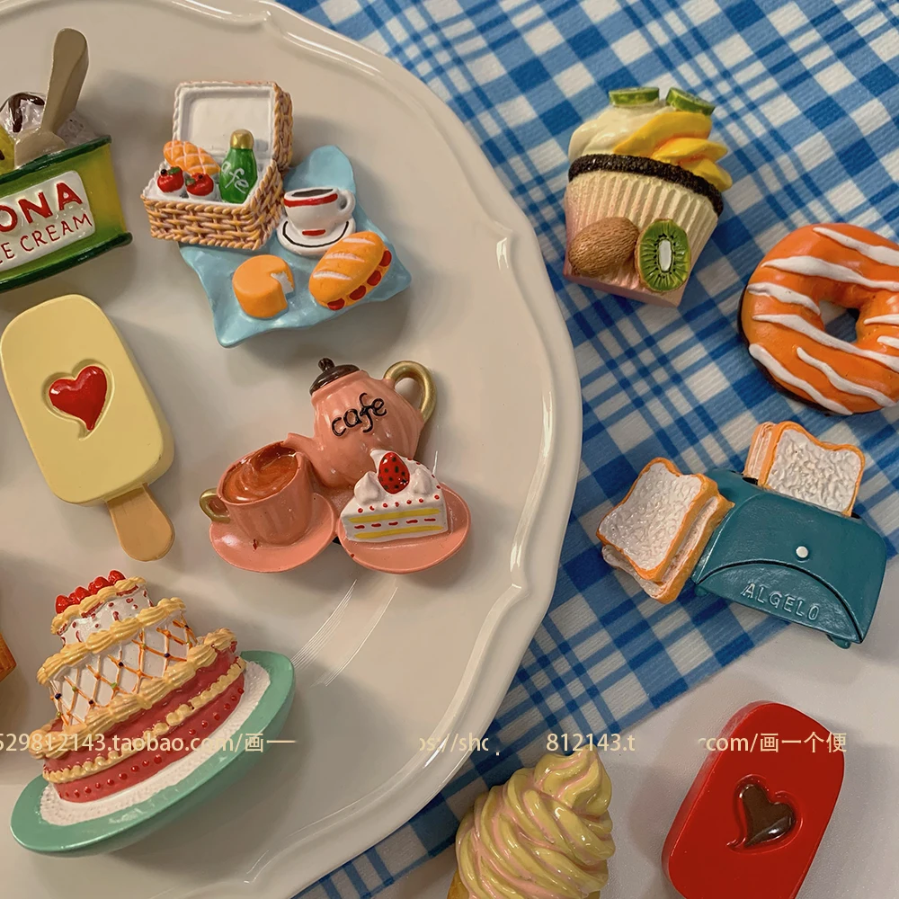 Creative Bionic Food Fridge Magnet Afternoon Tea Resin 3D Resin Simulation Food Fridge Magnetic Cute Refrigerator Stickers Decor