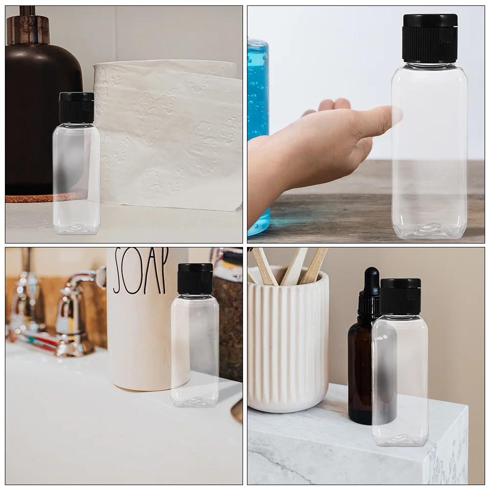 

30 Pcs 50ml Transparent Square Bottles Empty Alcohol Plastic Containers Portable Refillable for Travel Outdoor Durable Reusable