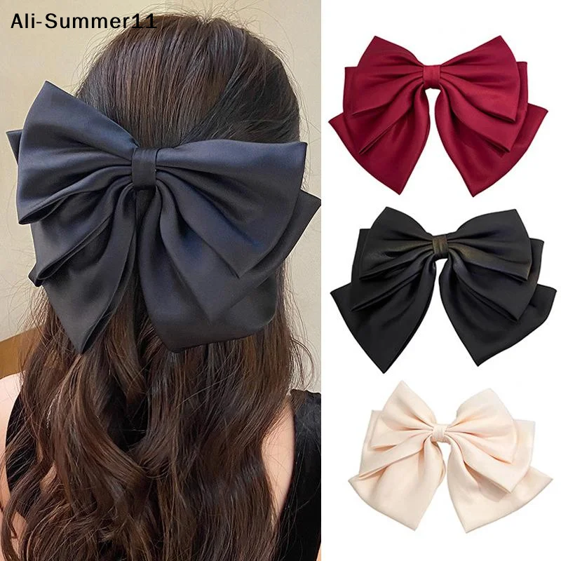 

【U11】Female Satin Bow Hairpin Ponytail Clip Bowknot Ribbon Spring Clip Temperament Accessories Korean Fashion Elegant