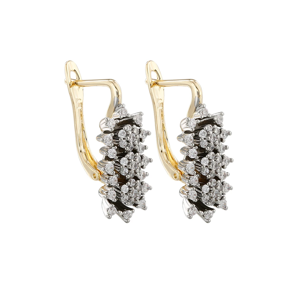 Französische, leicht luxuriöse, fächerförmige Zirkon-Ohrringe und -Ringe, zweifarbiges Set, kupferbeschichtet, 14K Gold, Accessoires für den Arbeitsplatz und Bankette. – Detail 9