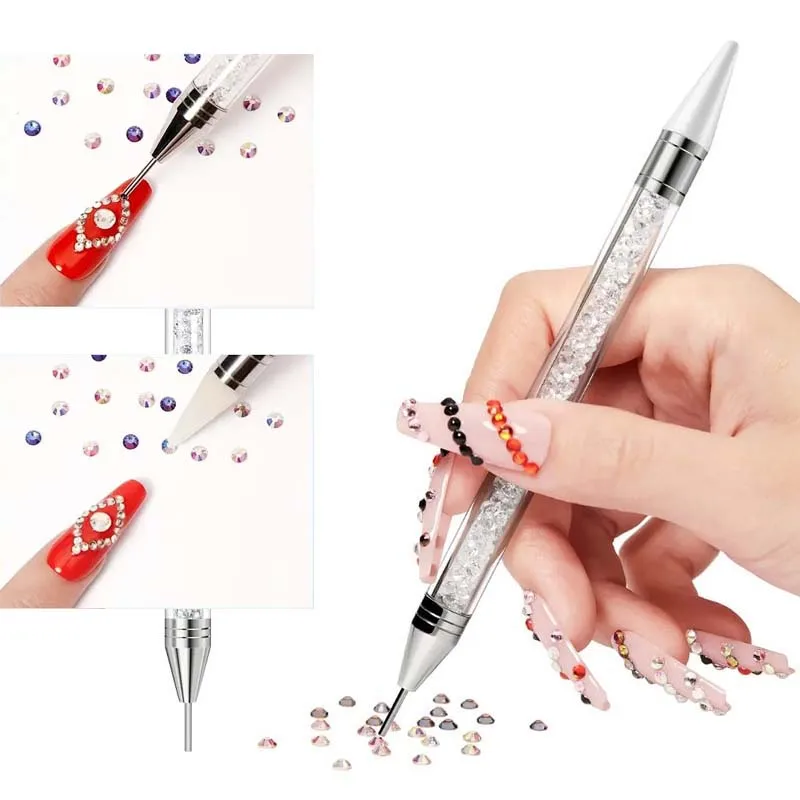 ชุดปากกาเพชรสองหัวสำหรับตกแต่งเล็บ 1/4 ชิ้น แบบถอดเปลี่ยนหัวได้ ปากกาเจาะเล็บแบบสองหัว ปากกาเจาะเล็บแบบติด