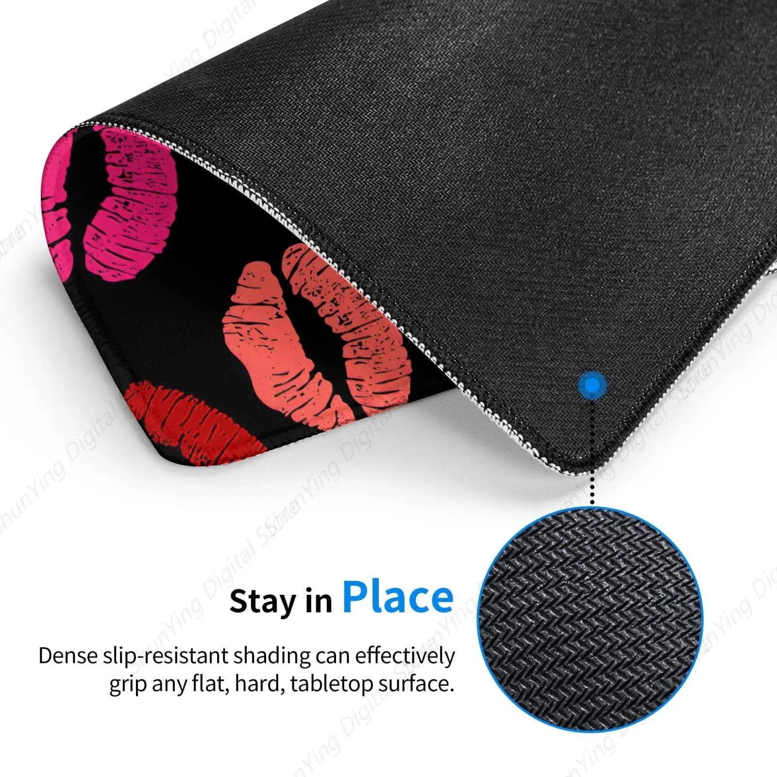 Lips Kiss Pattern Lock Edge Mouse Pad Anti Slip Rubber Computer Desktop Mouse Pad With Stitched Edges 18*22cm