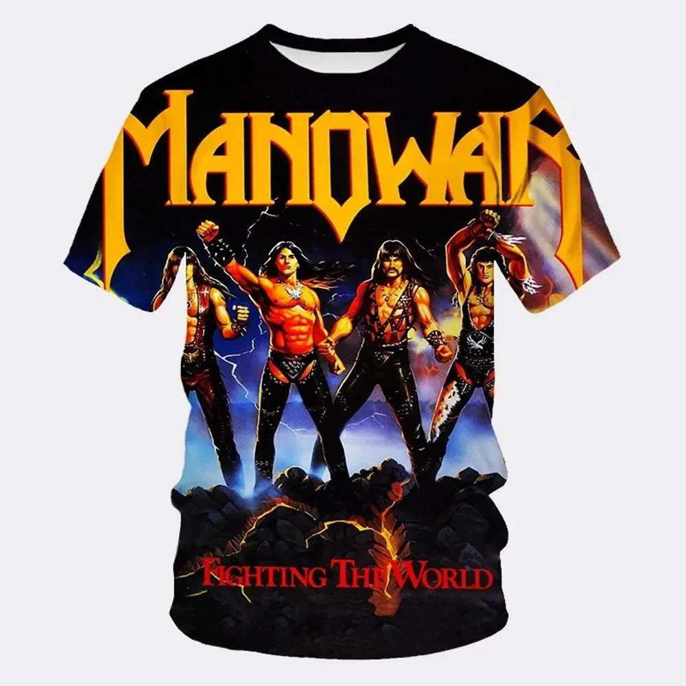 Camiseta Masculina Nova MANOWAR 2026: Estampa 3D de Banda de Rock e Hip-hop, Secagem Rápida, Manga Curta, Respirável, Verão, Estilo Casual Urbano
