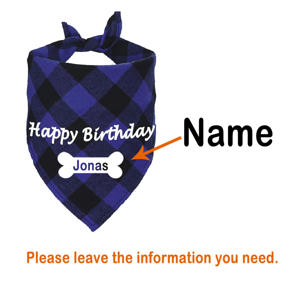 Custom Dog Bandana Happy Birthday Personalized Name Scarf Dog Cat Plaid Triangular Bib Scarf Collar Pet Items Accessories