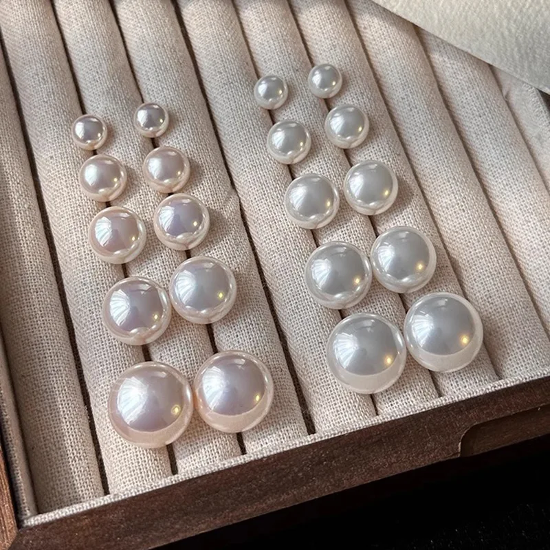 8-14mm White Pearl Earrings For Women Girls Earrings Anti Allergy Plastic Needle Ball Earrings Niche Sense Of Luxury Jewelry