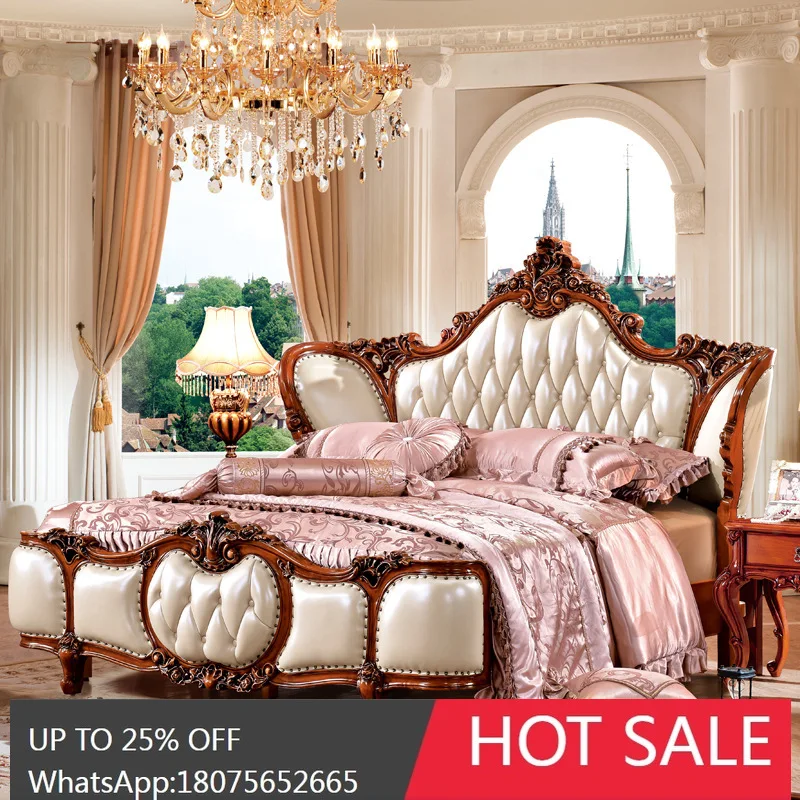 

SGF European Style Bed Full Solid Wood Genuine Leather Storage Double Bed Wedding High-end Feel