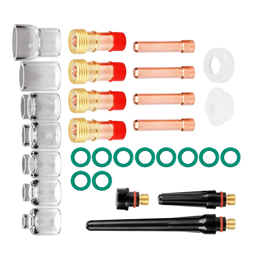 

30Pcs TIG Welding Torch Accessories 2.4mm 3/32" Stubby Gas Lens Pyrex Glass Cup Nozzle Kit For WP-17/18/26 Soldering Supplies