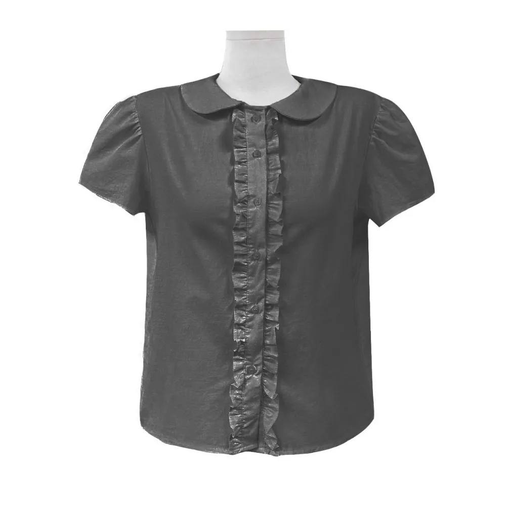 

KUSAHIKI 2025 New Girl Peter Pan Collar Sweet Top Solid Color Short Sleeved Shirt for Women