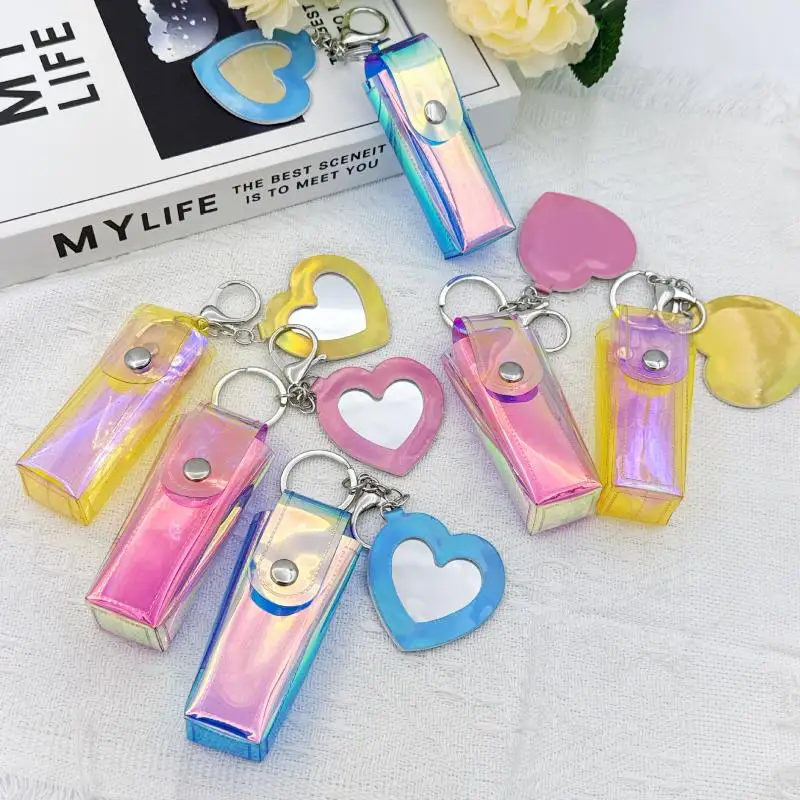 New Portable Lipstick Bag Pouch Lip Balm Bag Keychain Holder Creative Lipsticks Protective Cover With Mirror
