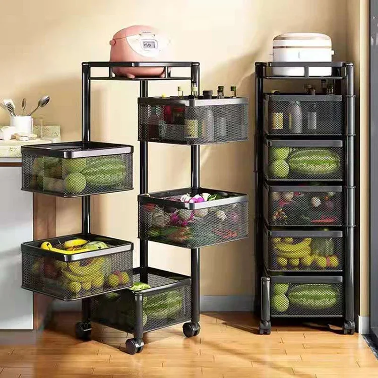 storage rotatable shelf 3 4 5 Layer Rotating Practical Trolley Kitchen Square Shelf With Wheel Storage Rack