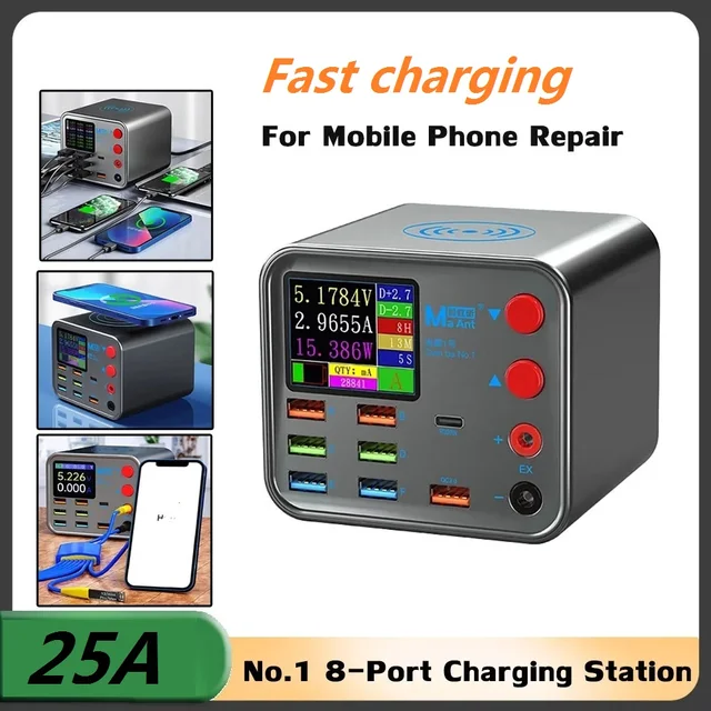 8-portowa bezprzewodowa ładowarka USB PD do szybkiego ładowania z funkcją naprawy przeciwzwarciową Zasilanie telefonu komórkowego dla iPhone 15 13 Xiaomi