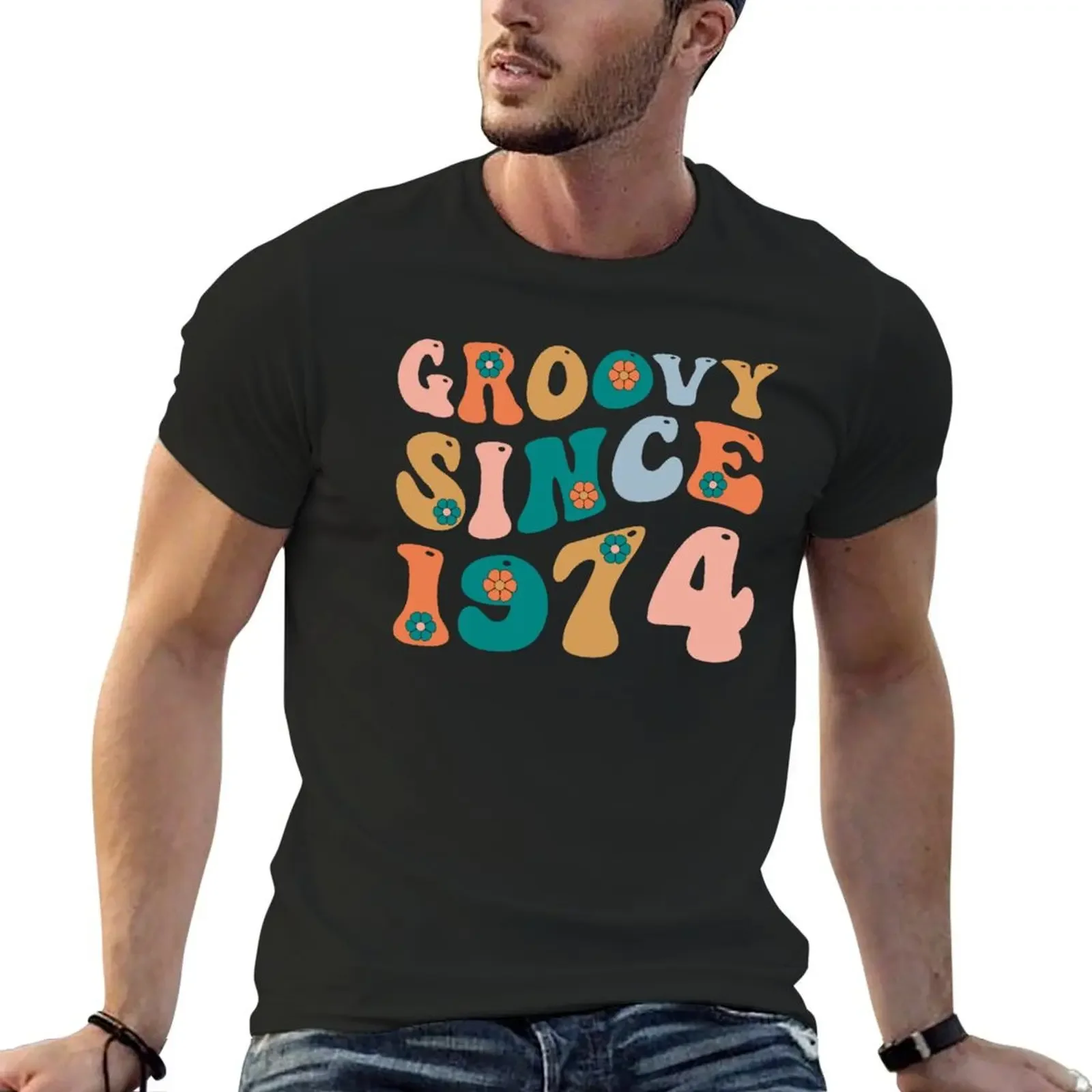 

Groovy Since 1974 Made In 1974 Retro 1974 Birthday Retro Groovy T-Shirt cotton graphic tees customs men clothing