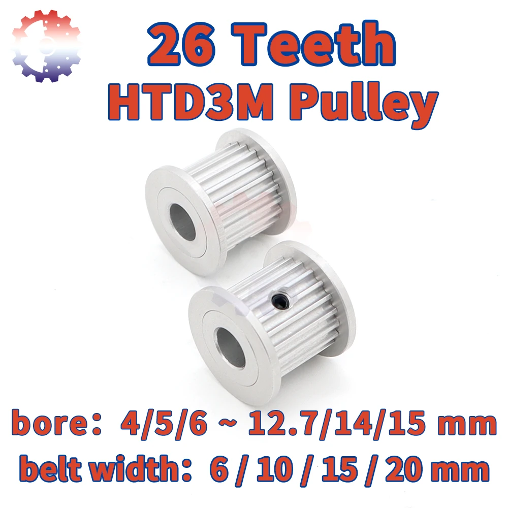 26Teeth HTD 3M Belt Pulley 3M Pulley Bore 4/5/6~15mm Belt Width 6 10 15 20mm HTD3M Timing Pulley Synchronous Wheels 26T 26 Tooth