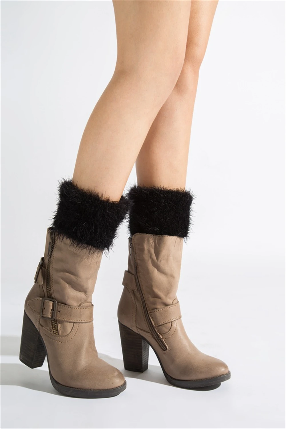 Women Retro Warmth Thick Faux Fur Leg Warmers Knitted Woolen Boot Cover Short Leggings Solid Color Feather Yarn Socks Foot Cuffs