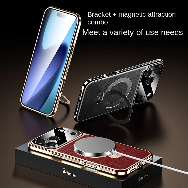 フルプロテクションレザーカメラレンズ（折りたたみ式スタンド付き）とマグネット式スマホケース（Apple iPhone 17、17 Pro、17 Pro Max、17 Air対応）