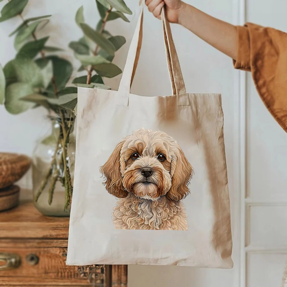 Bolso de mano con estampado de perro Cockapoo, bolsa de compras para amantes de los perros, gran capacidad, regalo para amantes de los libros, elegante y encantador para mujer