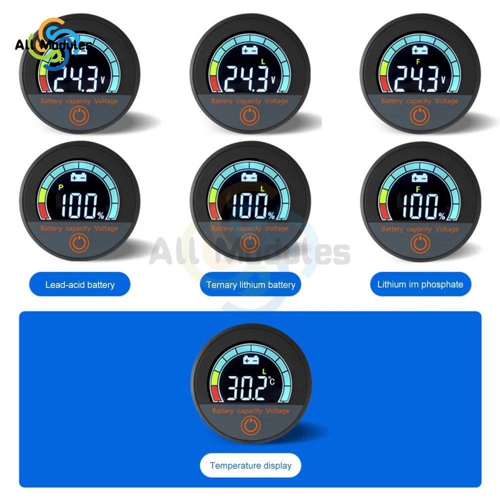 Waterproof LED Digital Display Voltage Gauges Round Panel Car Voltmeters with Terminals Waterproof Voltmeter Battery Tester