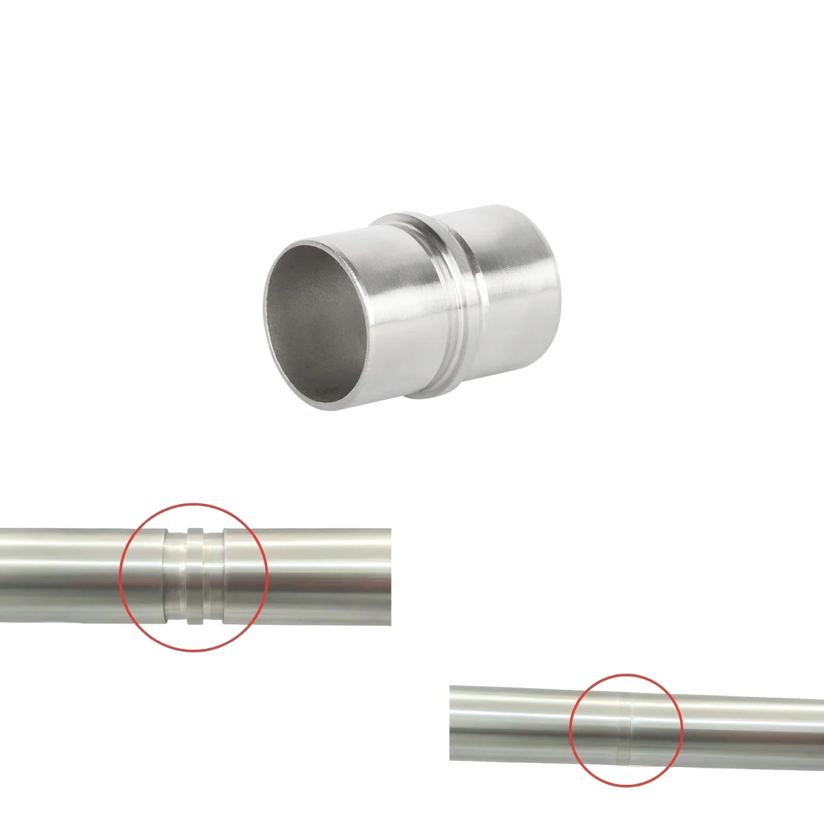 Stainless Steel Straight Pipe Connector Tube Joiner for Stair Handrail Railing Balustrade Mirror Polished