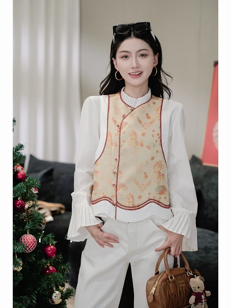 

Новая китайская женская куртка с узором и боковыми пуговицами золотого цвета, свободного кроя, верхняя одежда в традиционном стиле Ханьфу