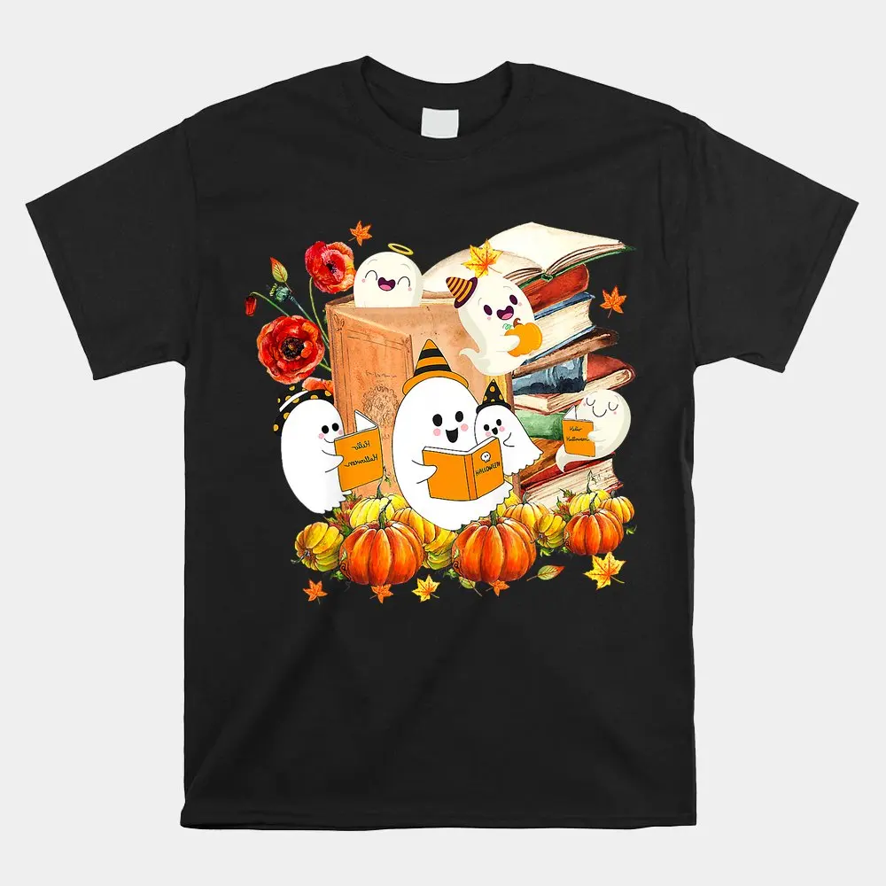 Ghost Book Reading Boo Spooky Halloween Books Shirt