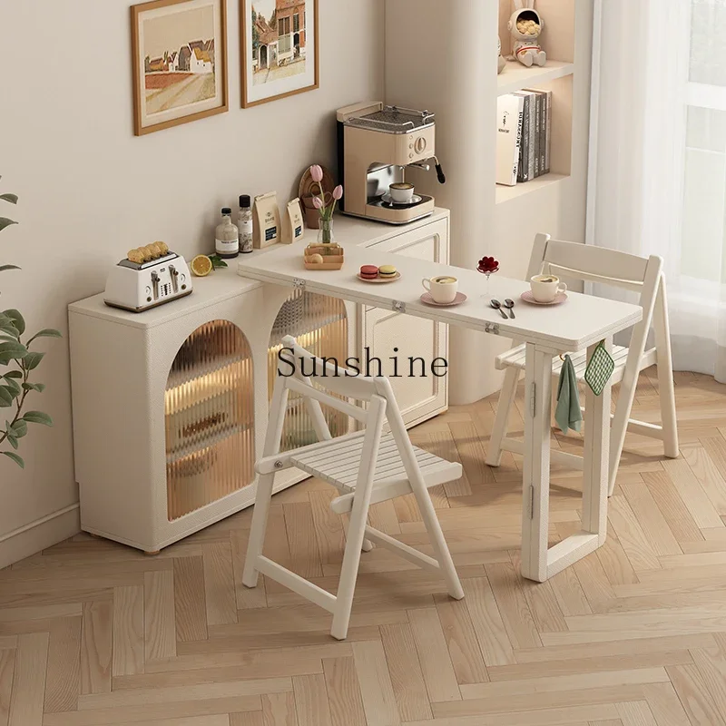 

Cream wind dining table integrated rotatable and retractable small apartment living room solid wood bar counter locker