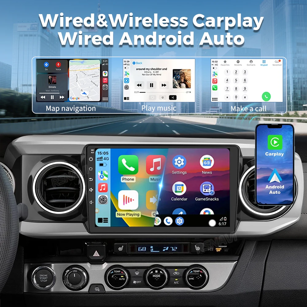 Android 16 Carplay Auto 2K Screen Car Radio Multimedia Player For Toyota Tacoma N300 2015 - 2021 Autoradio GPS Stereo 16G - 512G
