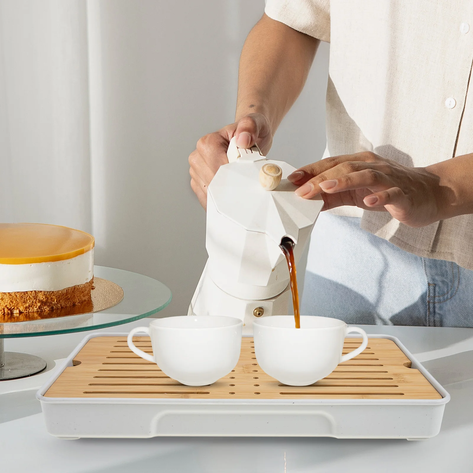 

Water Storage Tea Tray Double Layer Drainage Plate Melamine Teaware Serving Japanese Style Rectangular Home Kitchen Easy Clean