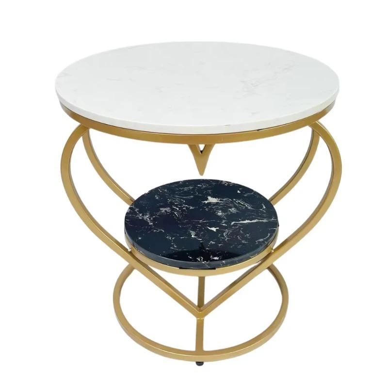 Modern style round sofa side table with heart-shaped diamond frame marble tabletop